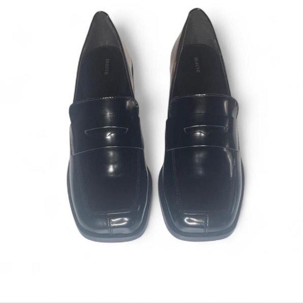 Maeve Anthropologie Square Toe Leather Penny Loafer Heels Black - Sz. 5-5.5 - Picture 4 of 8